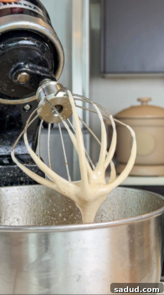 Marshmallow mixture poured into pan.