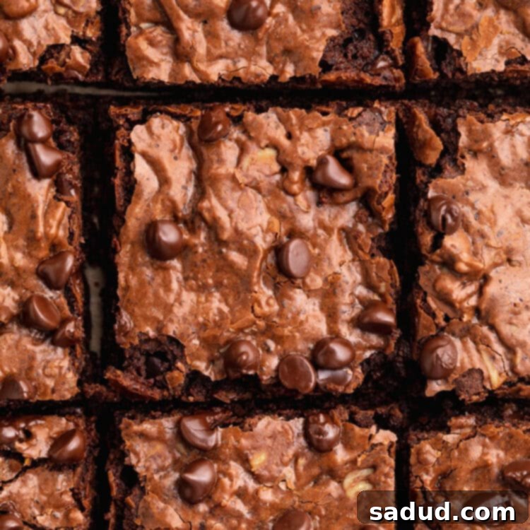 Top-down view of chocolatey lactation brownies cut into squares in a baking dish.