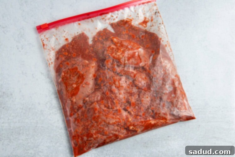 Chicken thighs and achiote marinade in large zippered plastic bag.