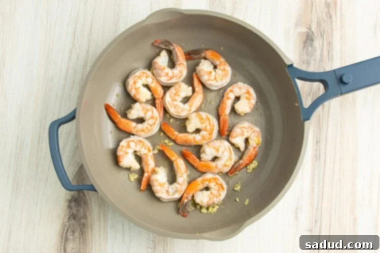 Shrimp in skillet.