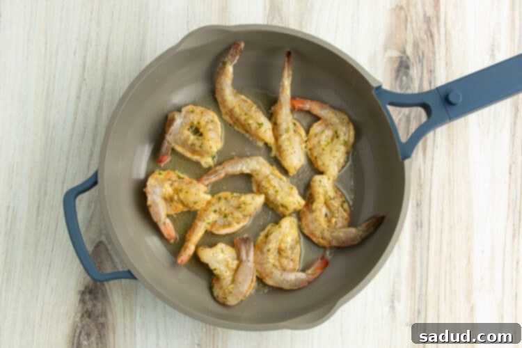 Shrimp in skillet.
