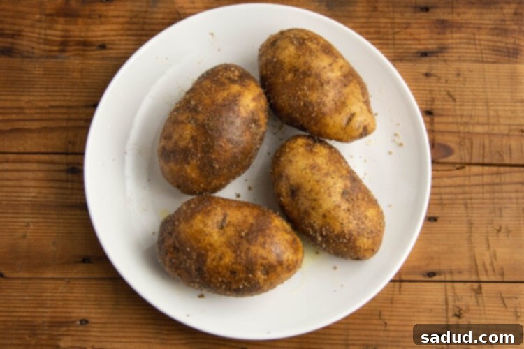 Oiled and seasoned potatoes resting on a plate.