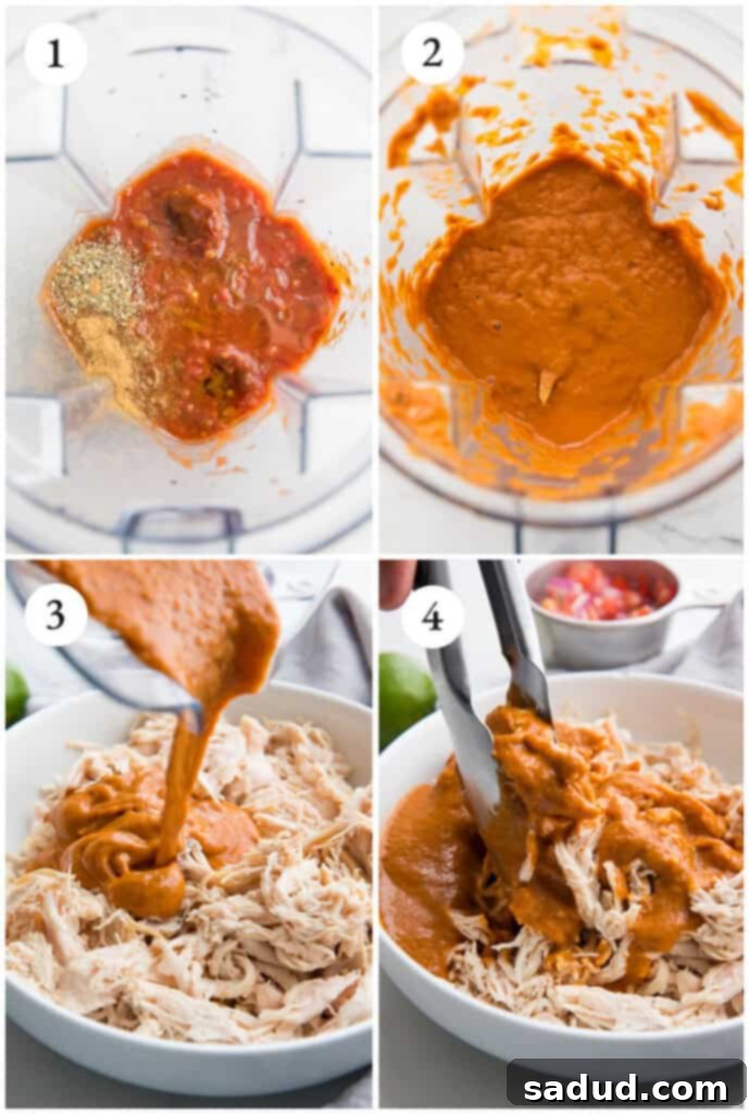 step by step collage of how to make chicken tostadas
