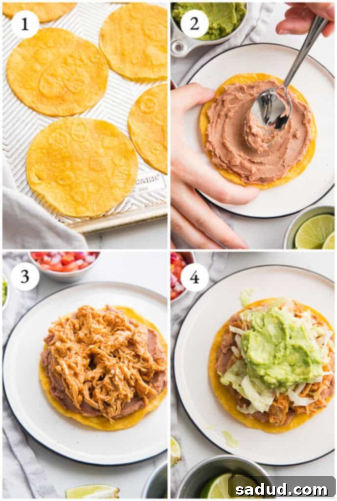 Collage of how to build the tostadas