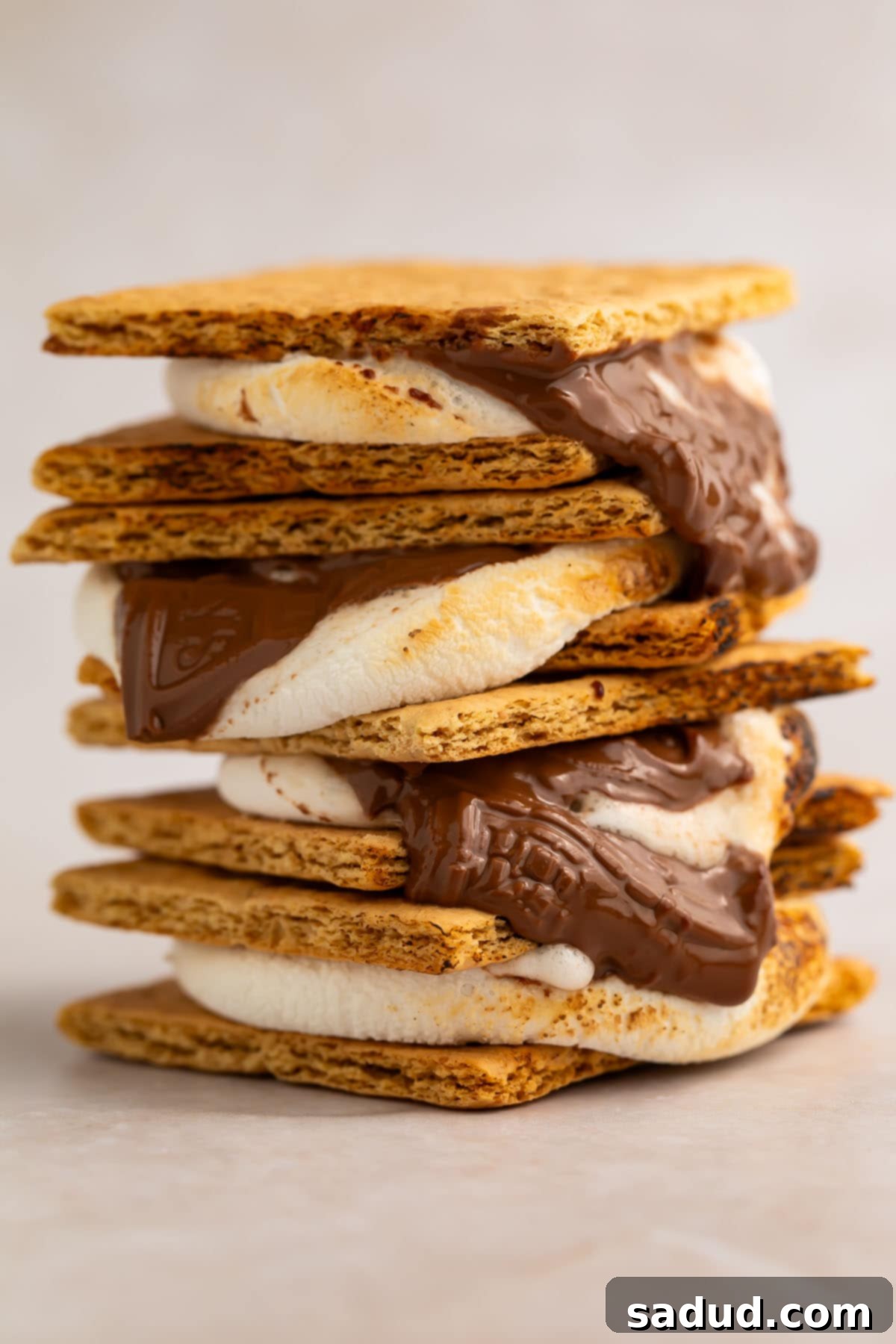 3 air fryer s'mores stacked on top of each other.