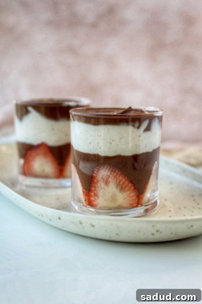Effortless Chocolate Cloud 3 two jars of layered mousse.