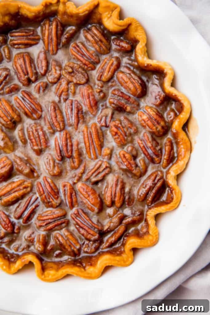 Overhead shot of vegan pecan pie.