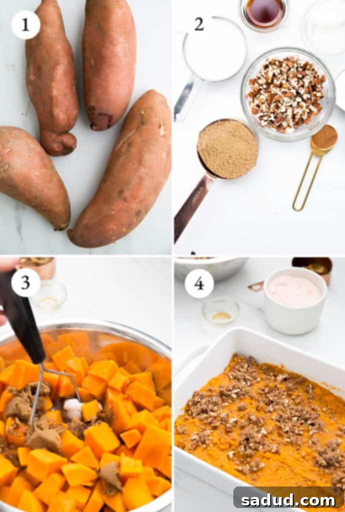 Marshmallow Sweet Potato Delight 3 step by step instructions for sweet potato casserole