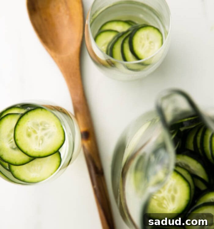 Beat the Heat: Homemade Cucumber Water 5 A refreshing glass of cucumber water with slices of cucumber and mint, perfect for hydration.