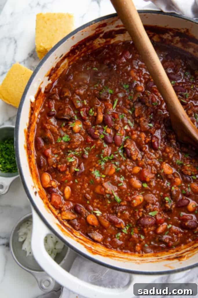 15 Vegetarian Dishes You'll Adore 9 overhead shot of vegan chili