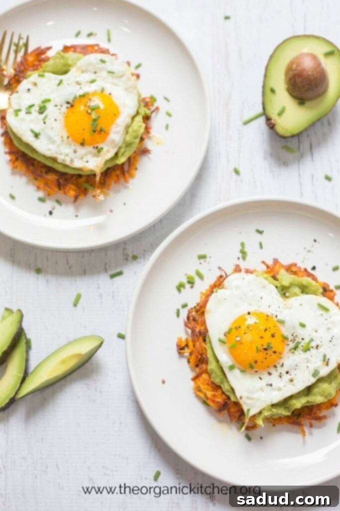 15 Vegetarian Dishes You'll Adore 4 overhead shot of sweet potato fritters with fried egg and avocado