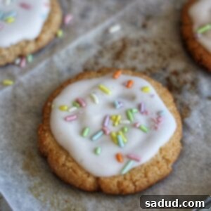 Frosted vegan funfetti sugar cookies with sprinkles