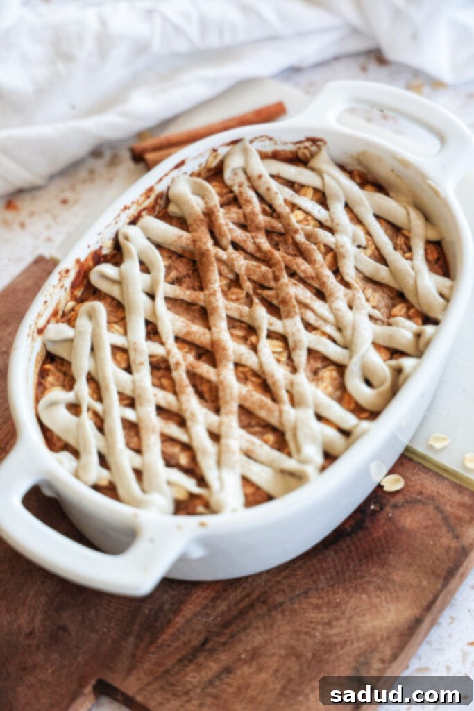 Vegan cinnamon roll baked oatmeal