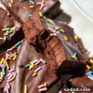 Vegan Cosmic Brownies with ganache and sprinkles