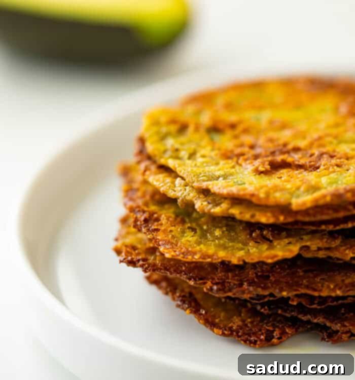 A beautifully presented plate of stacked avocado chips, ready for a healthy and delicious snack.