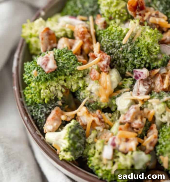 Bowl of keto broccoli salad