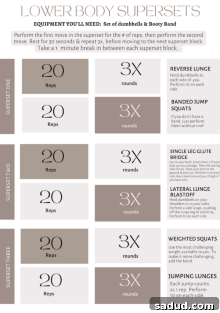 Powerful lower body superset workout with dumbbells, targeting legs and glutes for strength and definition.