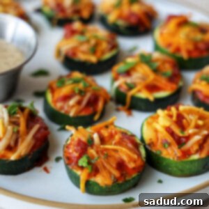 Zucchini Pizza Bites on a plate, ready to be served as a healthy snack or appetizer.