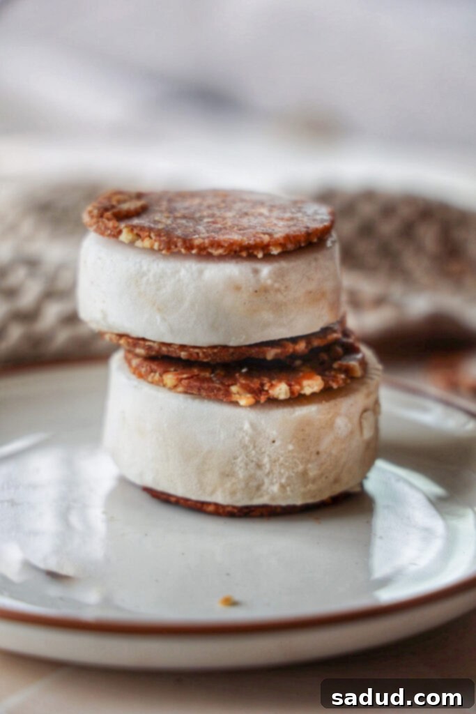 A stack of frozen yogurt ice cream sandwiches.