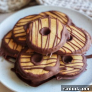 Effortless 3-Ingredient Fudge Stripe Cookies 5 A plate of vegan fudge stripe cookies.