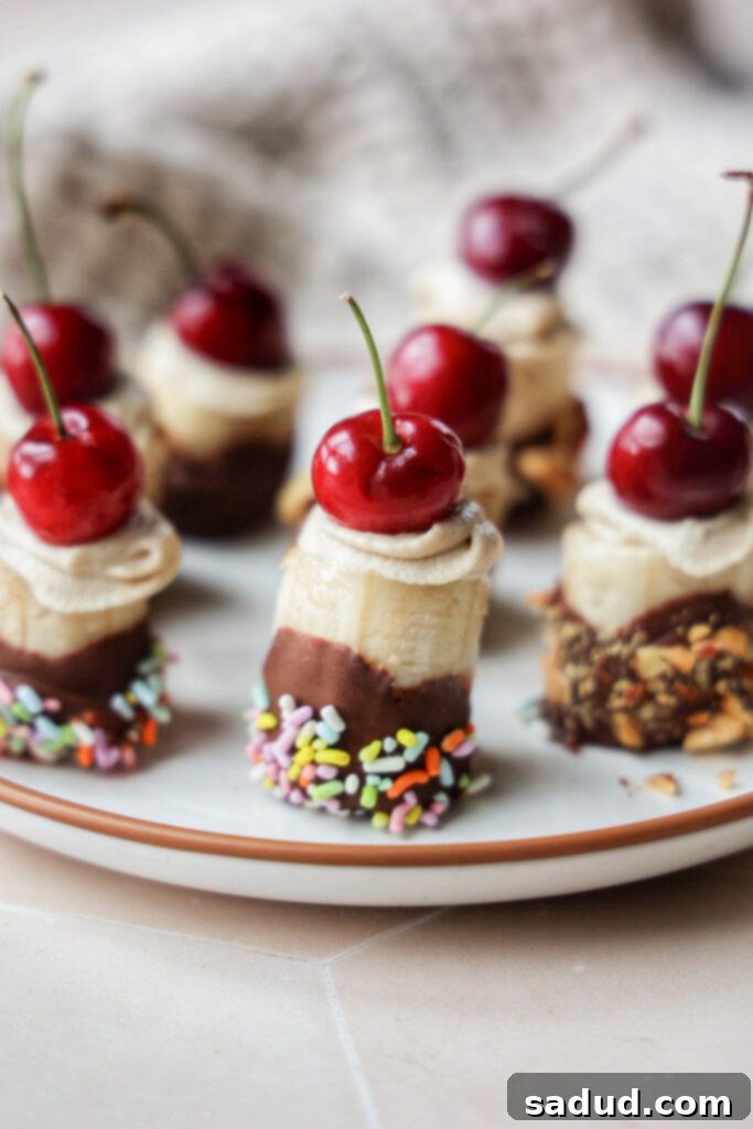 Icy Banana Split Bonbons 2 A plate of frozen banana split bites, ready to be enjoyed.