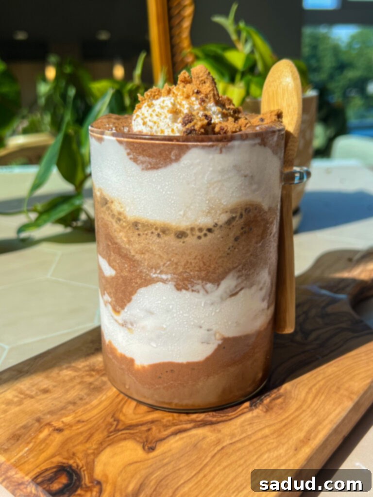 layered cold brew cookie smoothie with toppings