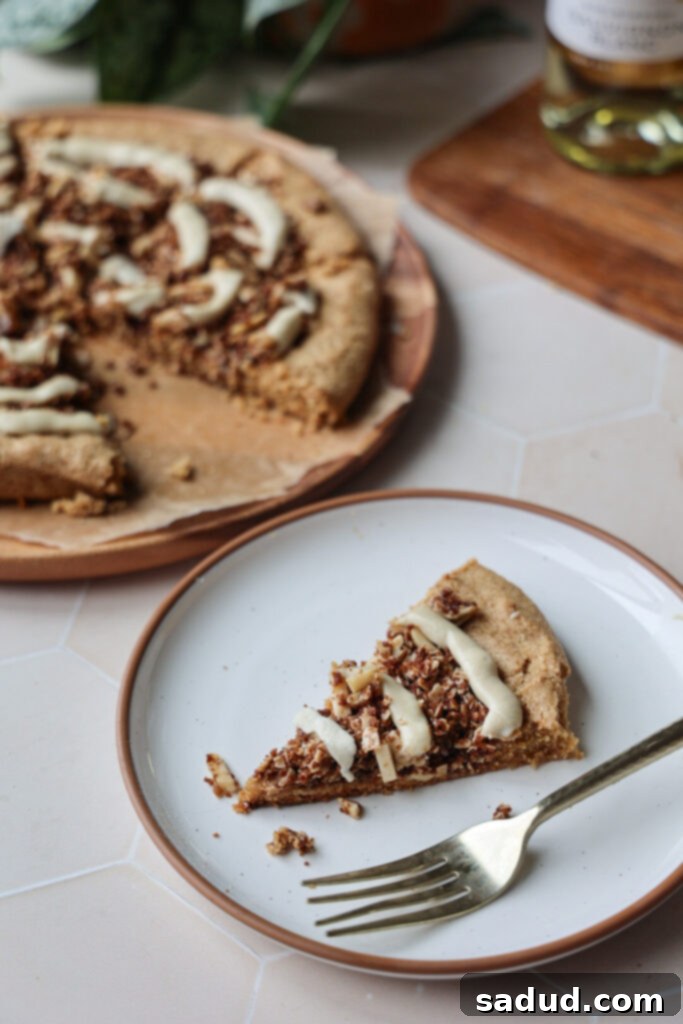 A slice of cinnamon streusel dessert pizza.
