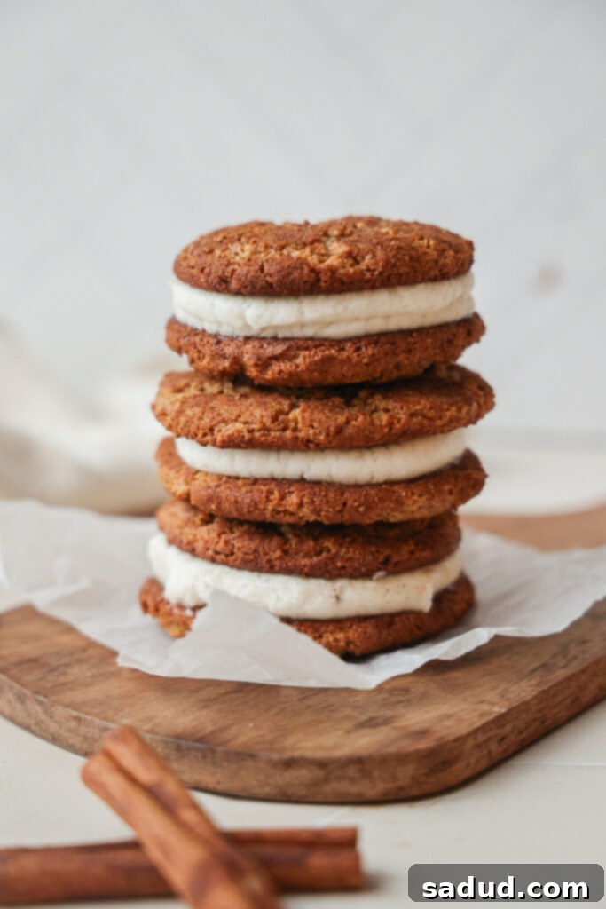 Paleo Gluten Free Snickerdoodle Creme Pies 2 A stack of perfectly baked snickerdoodle creme pies, showcasing their soft texture and creamy filling.