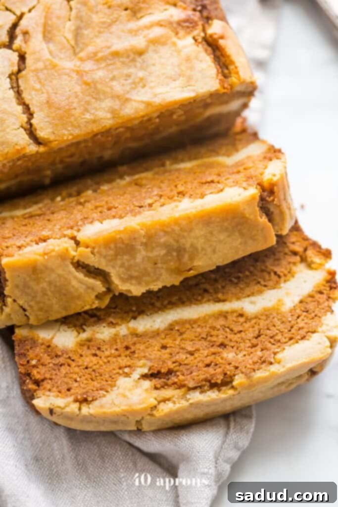 Paleo pumpkin bread with cream cheese swirl 