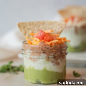 7 Layer Dip Cups ready to be served at a party