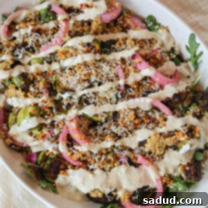 Tahini Caesar Brussels Sprouts Salad 4 Roasted Brussels Sprouts Caesar Salad with a creamy tahini dressing