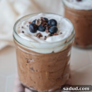 Vegan Aquafaba Chocolate Mousse served in a jar.