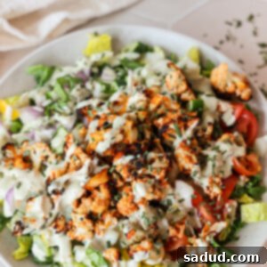 Close-up of the Buffalo Cauliflower Chopped Salad with Hemp Seed Ranch
