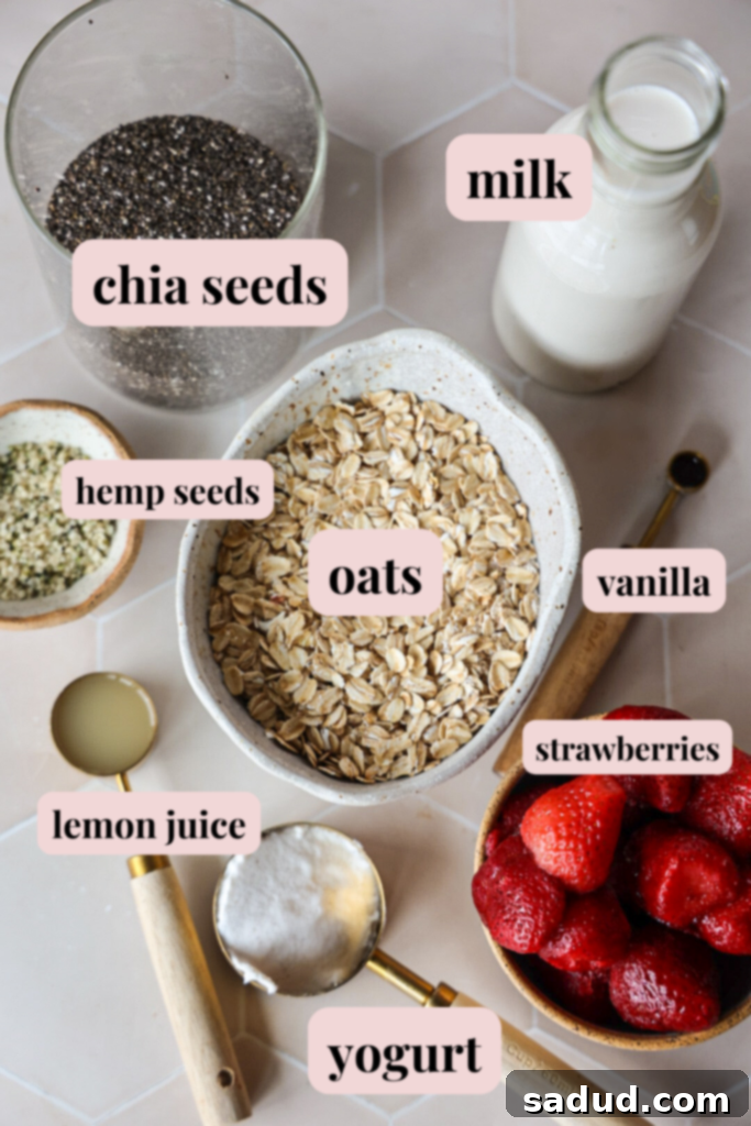 Ingredients for strawberry chia oats