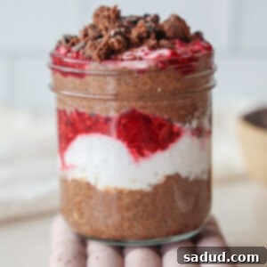 Chocolate Raspberry Chia Seed Protein Pudding in a jar