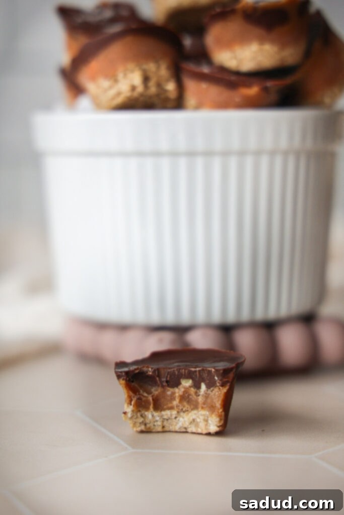 Guilt Free Vegan Snickers 3 Close-up of healthy snickers bars, showing the thick chocolate coating and peanut topping.