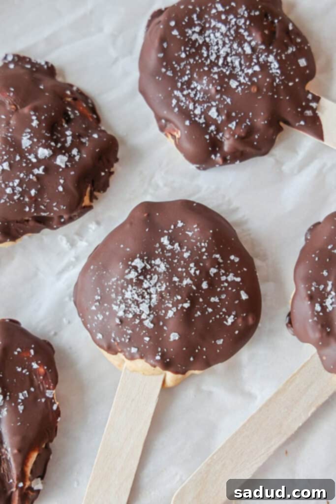 A tray of healthy homemade dilly bars/peanut buster parfait with a rich chocolate coating.