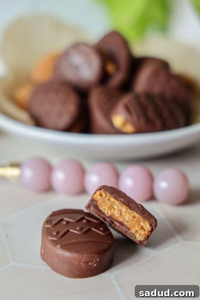 A close-up of a perfectly formed Butterfinger Easter egg.