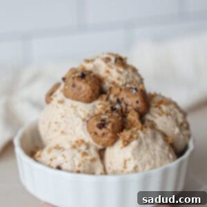 Healthy frozen yogurt with cookie dough bits in a bowl.