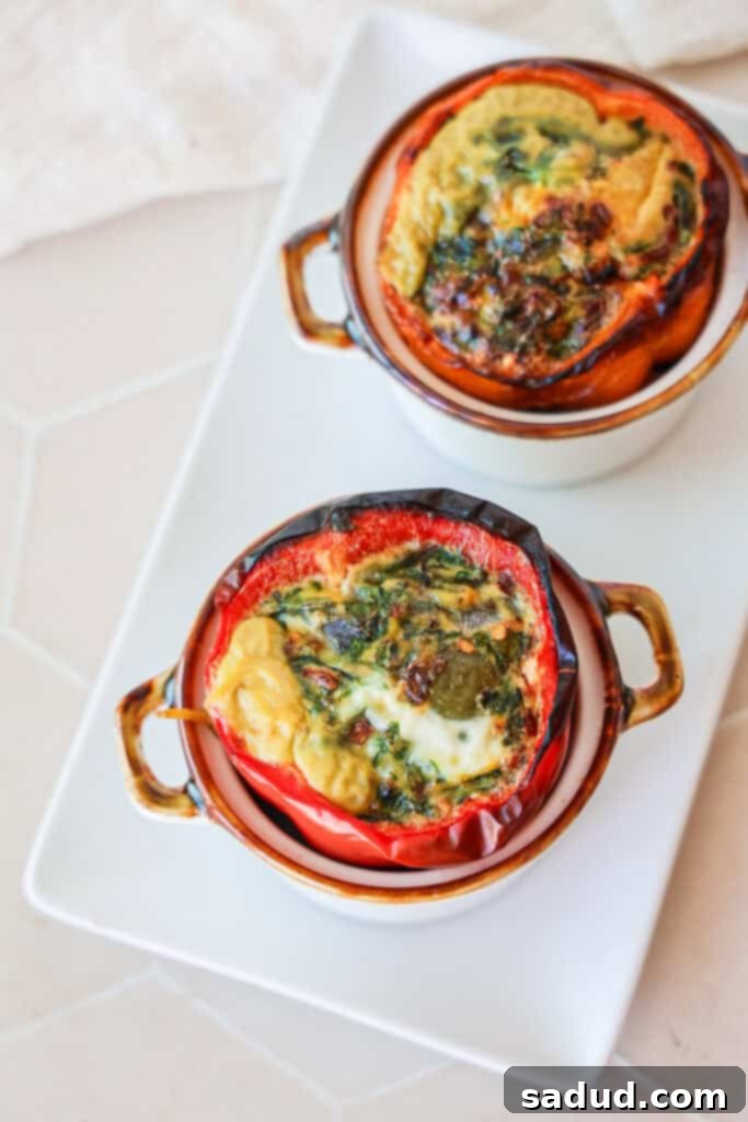 Egg stuffed peppers, ready for a healthy breakfast.
