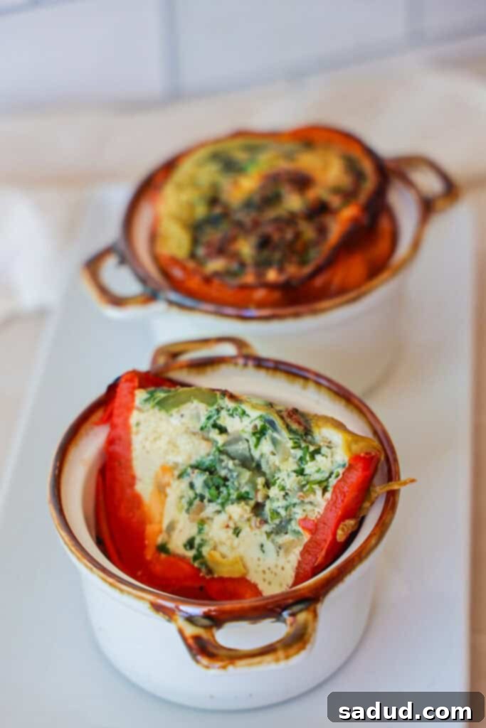 High protein breakfast stuffed peppers with fresh toppings.