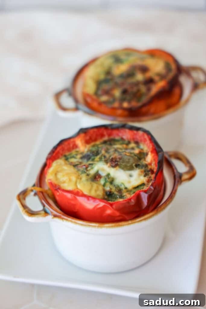 High protein breakfast stuffed peppers with a variety of toppings.