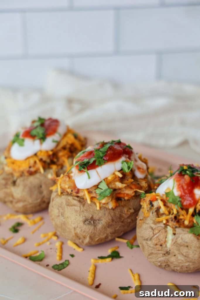 Crispy Air Fryer Twice Baked Potatoes 2 taco twice baked potatoes in the air fryer or oven.