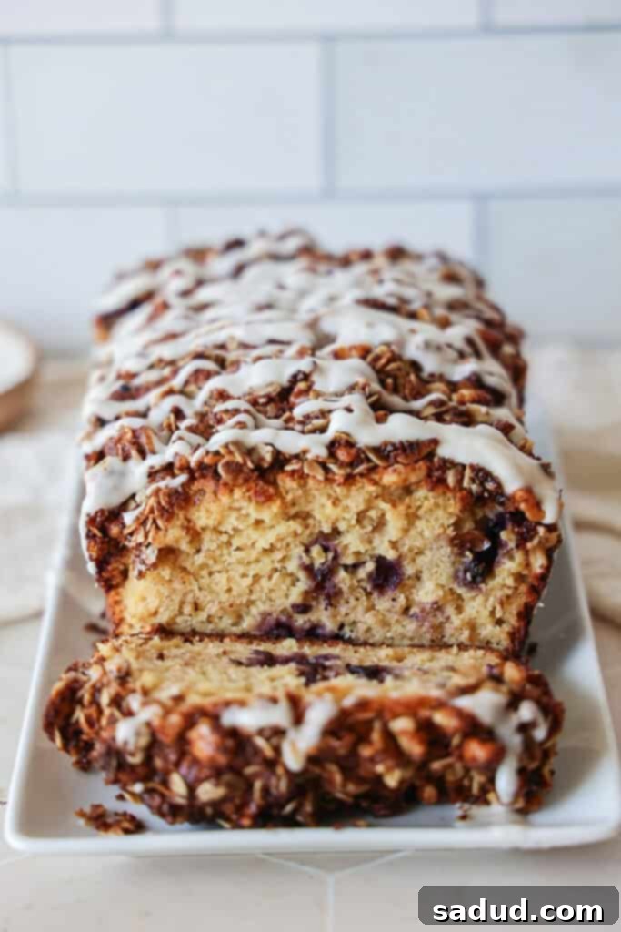 Gluten-Free Quick Blueberry Bread 2 Gluten-free blueberry bread with streusel/crumb topping and lemon glaze.