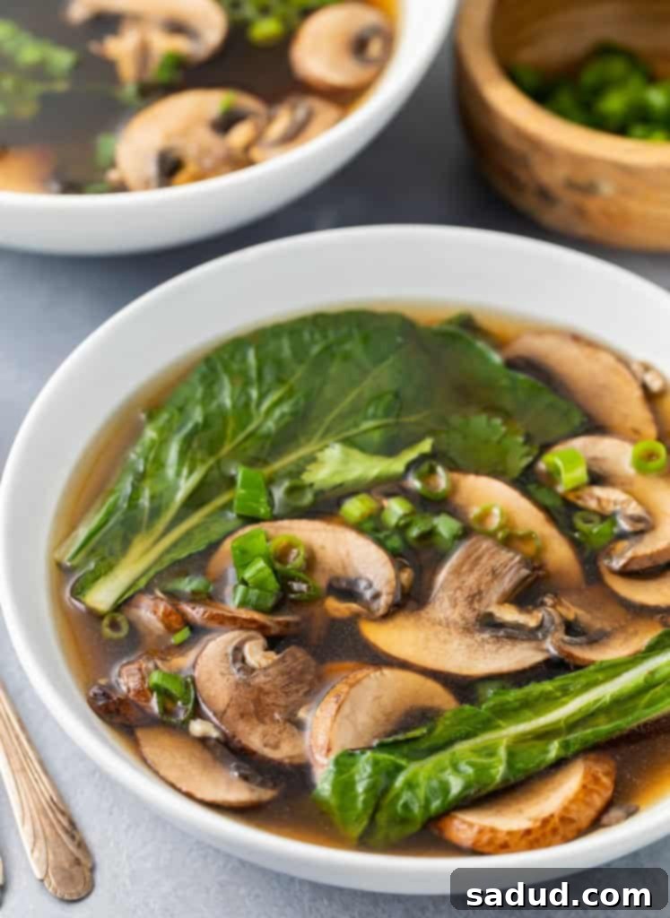 Close up photo of a steaming bowl of homemade Chinese vegetable soup, garnished with fresh cilantro and scallions.