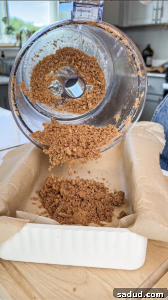 Close up of a cookie crust for dairy-free strawberry ice cream bars.