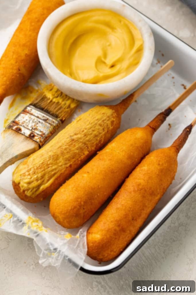 Air Fryer Corn Dogs 2 Air fryer corn dogs with mustard