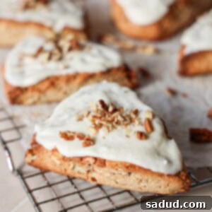 Gluten-free banana nut scones with maple glaze, a perfect healthy breakfast or snack.