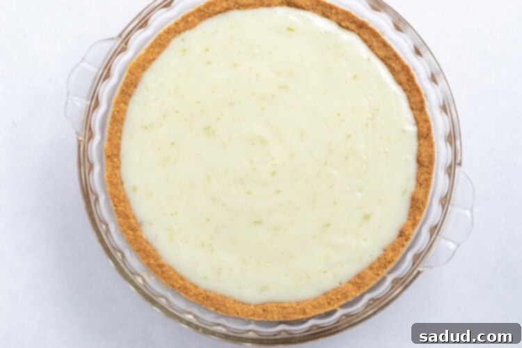 Vegan Key Lime Pie Process Photo 3, filling poured into crust.