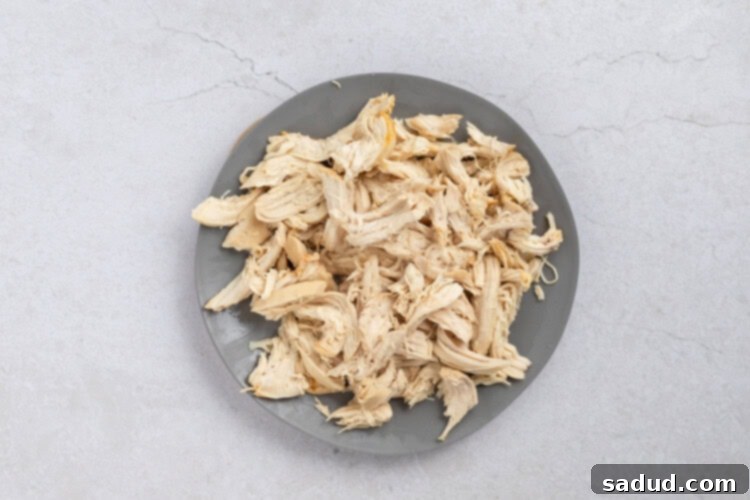 Shredding cooked chicken with two forks